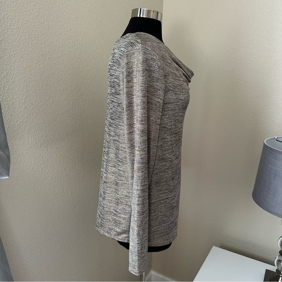 Chico’s KNIT TOP METALLIC Gold DRAPE Cowl Neck TOP Blouse - Picture 7 of 13